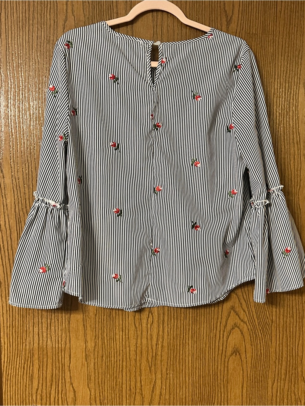 Kontrol Striped Bell-Sleeve Top with Red Floral Embroidery - Picture 2 of 3